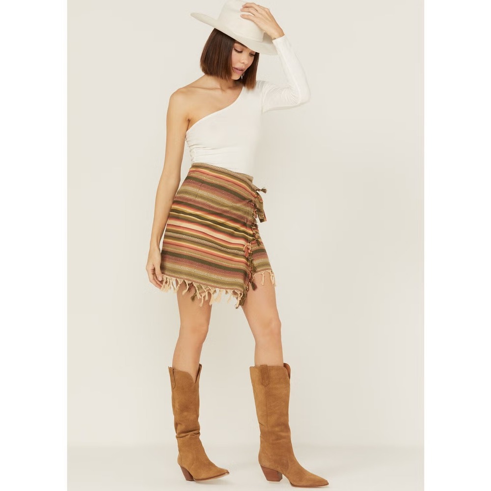 Tasha Polizzi Monument Valley Serape Wrap Fringe Skirt In Multi Women's Size L